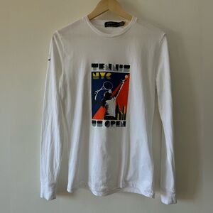 Polo Ralph Lauren White Long-Sleeve US Open NYC Tennis Graphic Tee MEDIUM